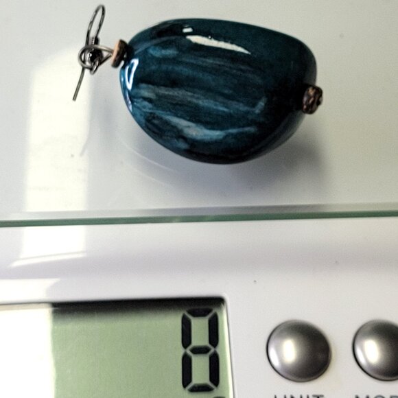 Teal/Black/Golden Colour Fusion Wood Bead Drop Earrings with Silver Tone Closure - Picture 8 of 8